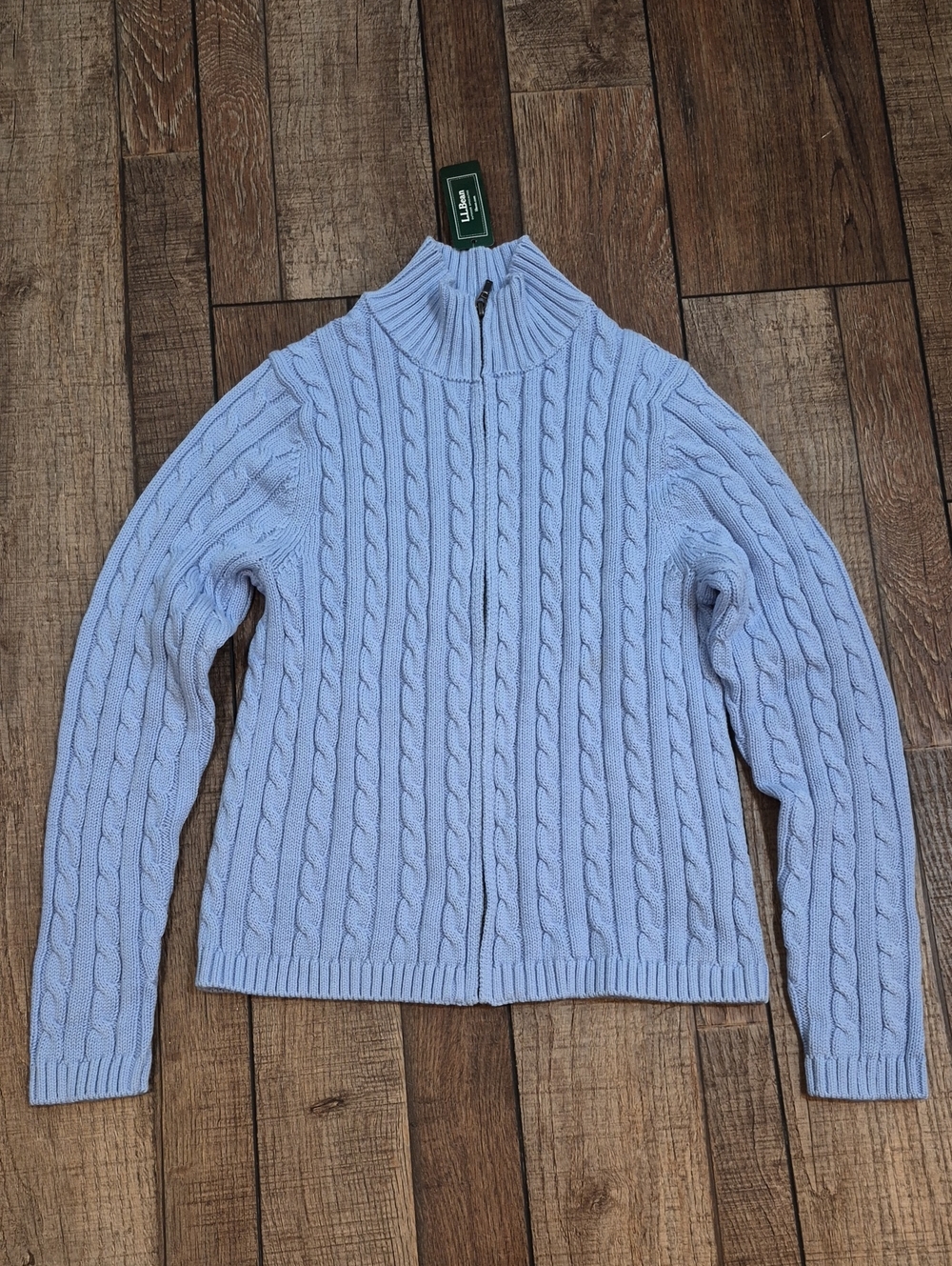 L.L. Bean Brgtwtr Blue COTTON Cable-Knit Zip Crdgn Sweater